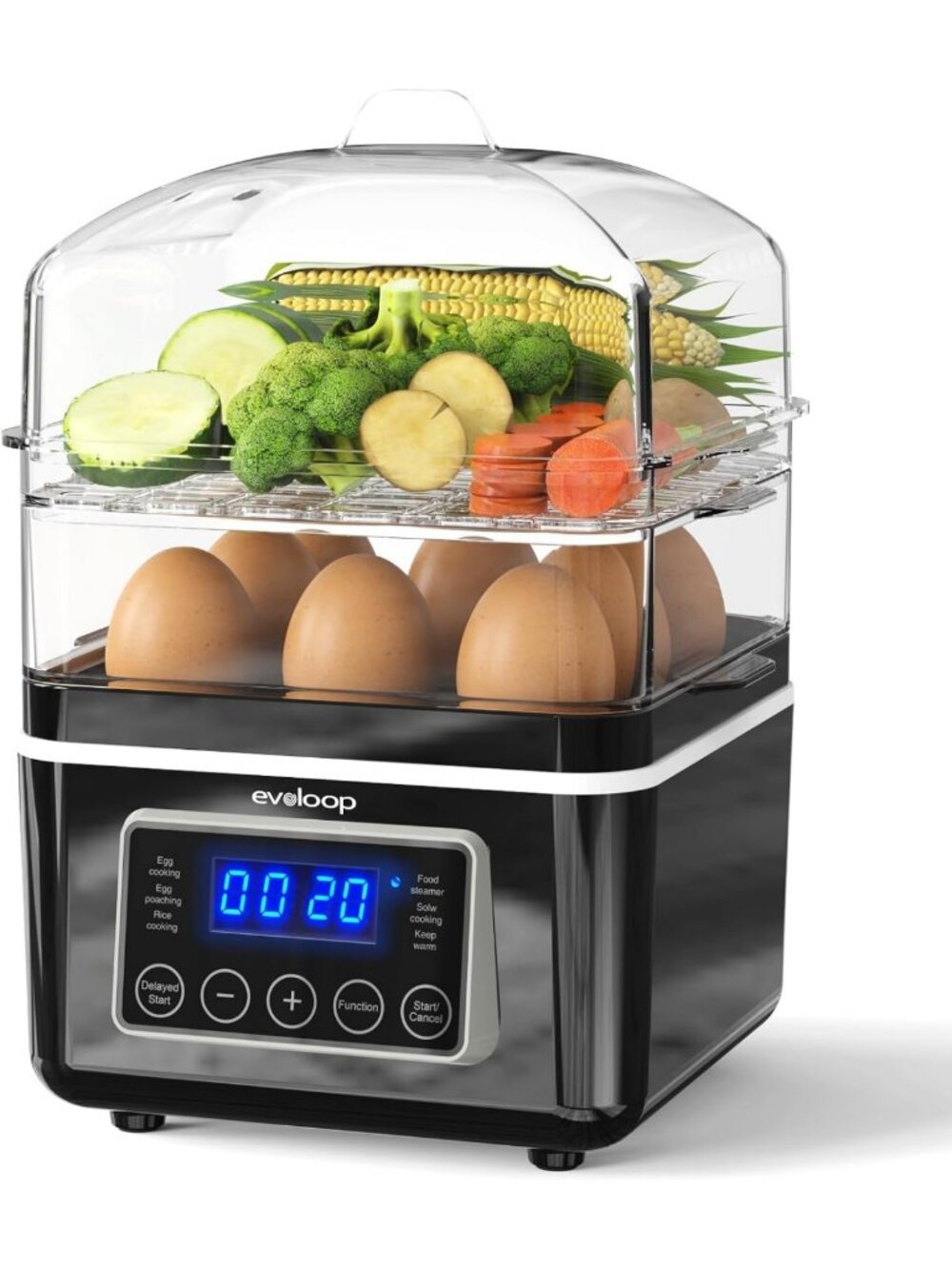 2-Tier Electric Food Steamer - 4 QT Digital Vegetable & Egg Cooker, BPA-Free